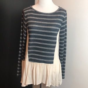 Blue and cream ruffle top